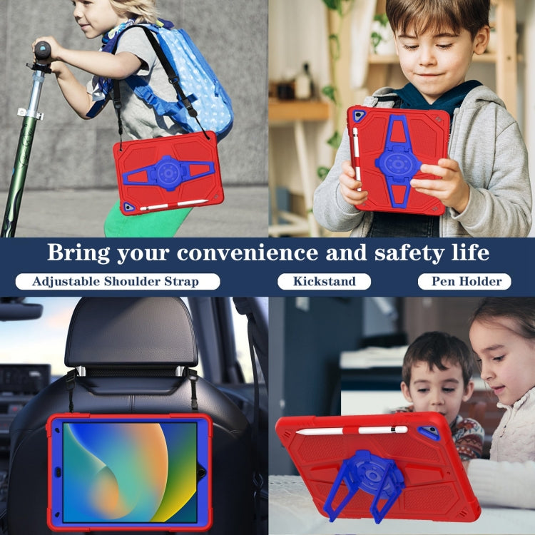 For iPad 10.2 2021 / 2020 / 2019 Punk Stand PC Hybrid Silicone Tablet Case with Shoulder Strap(Red Blue) - iPad 10.2 Cases by buy2fix | Online Shopping UK | buy2fix