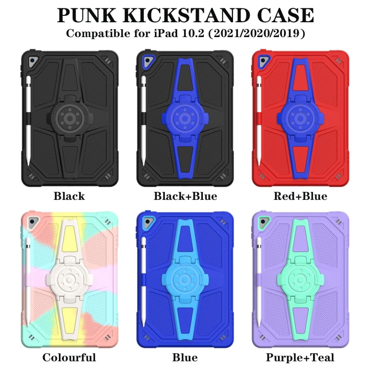 For iPad 10.2 2021 / 2020 / 2019 Punk Stand PC Hybrid Silicone Tablet Case with Shoulder Strap(Red Blue) - iPad 10.2 Cases by buy2fix | Online Shopping UK | buy2fix