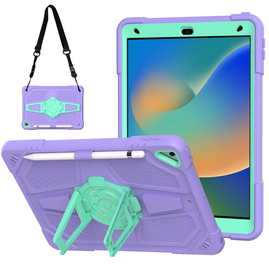 For iPad 10.2 2021 / 2020 / 2019 Punk Stand PC Hybrid Silicone Tablet Case with Shoulder Strap(Purple Teal) - iPad 10.2 Cases by buy2fix | Online Shopping UK | buy2fix