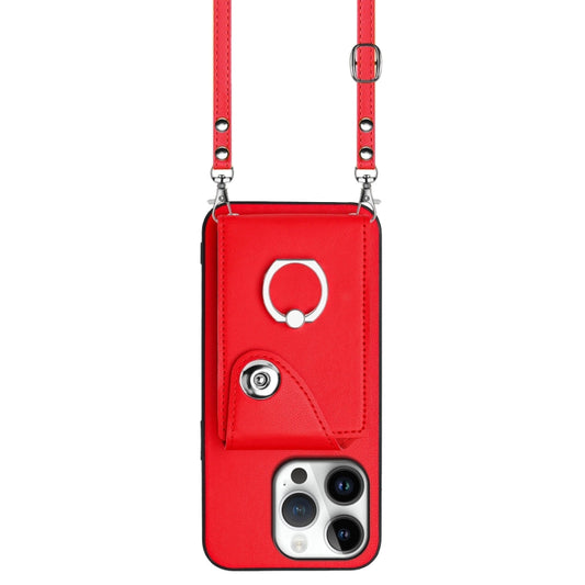 For iPhone 16 Pro Organ Card Bag Ring Holder Phone Case with Long Lanyard(Red) by buy2fix