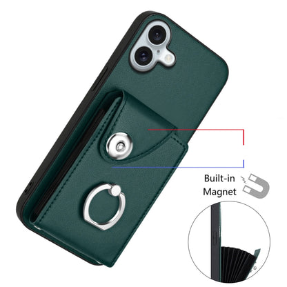 For iPhone 16 Plus Organ Card Bag Ring Holder Phone Case with Long Lanyard(Green) by buy2fix