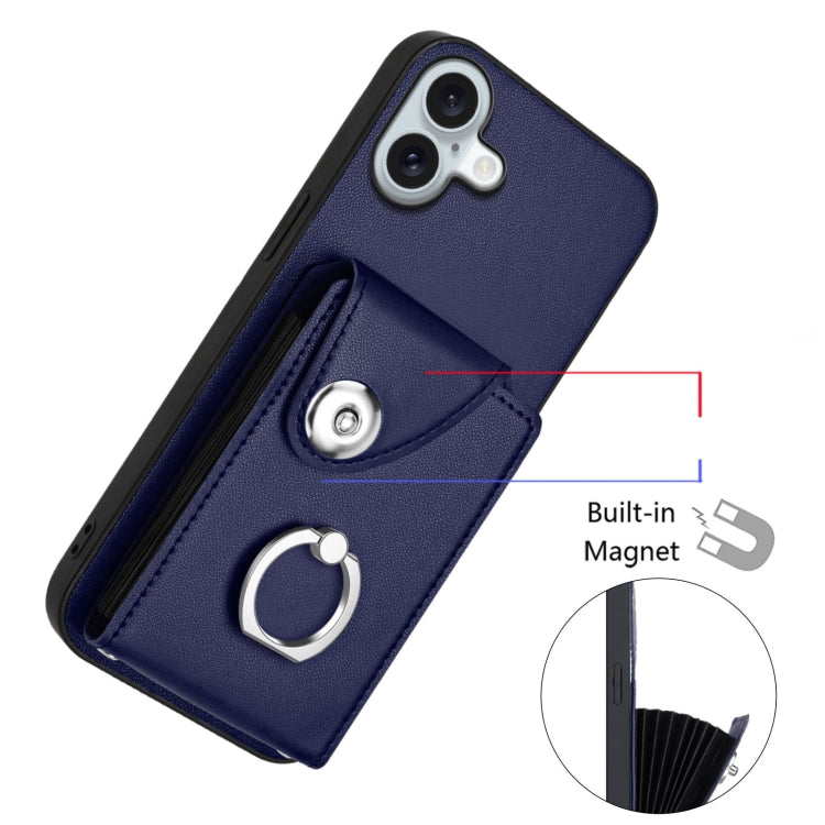 For iPhone 16 Plus Organ Card Bag Ring Holder Phone Case with Long Lanyard(Blue) by buy2fix