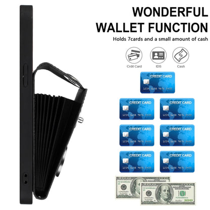 For iPhone 16 Plus Organ Card Bag Ring Holder Phone Case with Long Lanyard(Black) by buy2fix