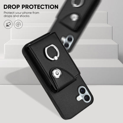 For iPhone 16 Plus Organ Card Bag Ring Holder Phone Case with Long Lanyard(Black) by buy2fix