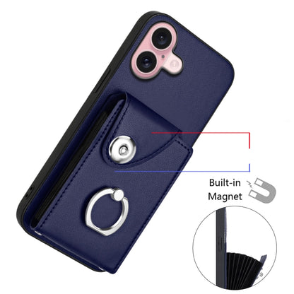 For iPhone 16 Organ Card Bag Ring Holder Phone Case with Long Lanyard(Blue) by buy2fix