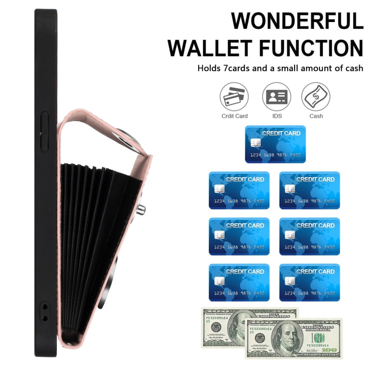 For iPhone 16 Organ Card Bag Ring Holder Phone Case with Long Lanyard(Pink) by buy2fix