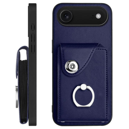 For iPhone Air Organ Card Bag Ring Holder Phone Case with Long Lanyard(Blue) - iPhone Air Cases by buy2fix | Online Shopping UK | buy2fix