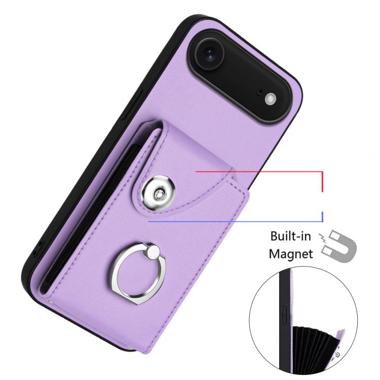 For iPhone Air Organ Card Bag Ring Holder Phone Case with Long Lanyard(Purple) - iPhone Air Cases by buy2fix | Online Shopping UK | buy2fix