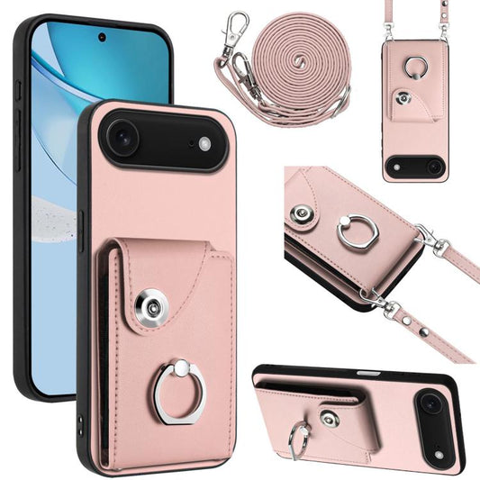 For iPhone Air Organ Card Bag Ring Holder Phone Case with Long Lanyard(Pink) - iPhone Air Cases by buy2fix | Online Shopping UK | buy2fix