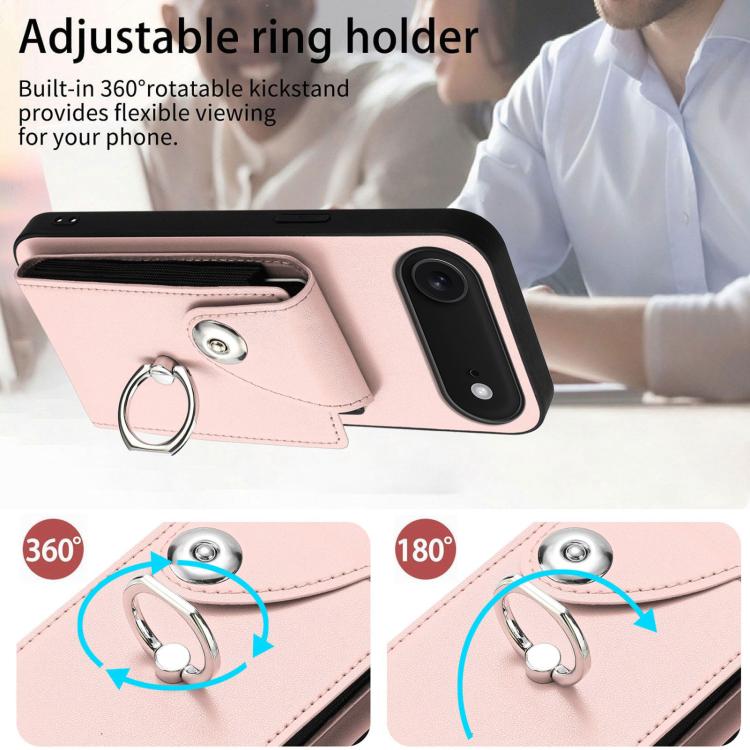 For iPhone Air Organ Card Bag Ring Holder Phone Case with Long Lanyard(Pink) - iPhone Air Cases by buy2fix | Online Shopping UK | buy2fix