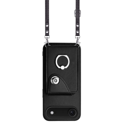 For iPhone Air Organ Card Bag Ring Holder Phone Case with Long Lanyard(Black) - iPhone Air Cases by buy2fix | Online Shopping UK | buy2fix