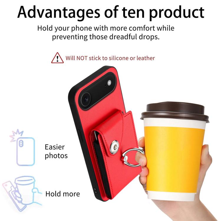 For iPhone Air Organ Card Bag Ring Holder Phone Case with Long Lanyard(Red) - iPhone Air Cases by buy2fix | Online Shopping UK | buy2fix