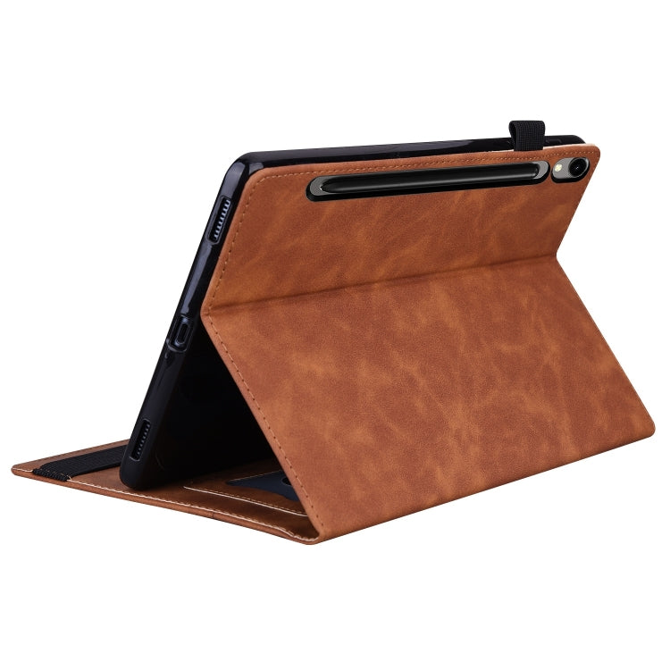 For Samsung Galaxy Tab S9+ /S8+ /S7+ Splicing Shockproof Smart Leather Tablet Case(Brown) - Galaxy Tab S9+ Cases by buy2fix | Online Shopping UK | buy2fix