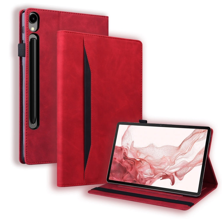 For Samsung Galaxy Tab S9 / S8 / S7 Splicing Shockproof Smart Leather Tablet Case(Red) - Galaxy Tab S9 Cases by buy2fix | Online Shopping UK | buy2fix