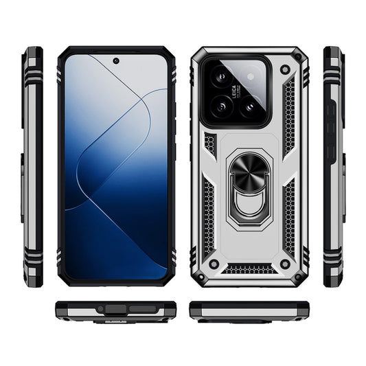 For Xiaomi 14 Shockproof TPU + PC Phone Case with Holder(Silver) by buy2fix