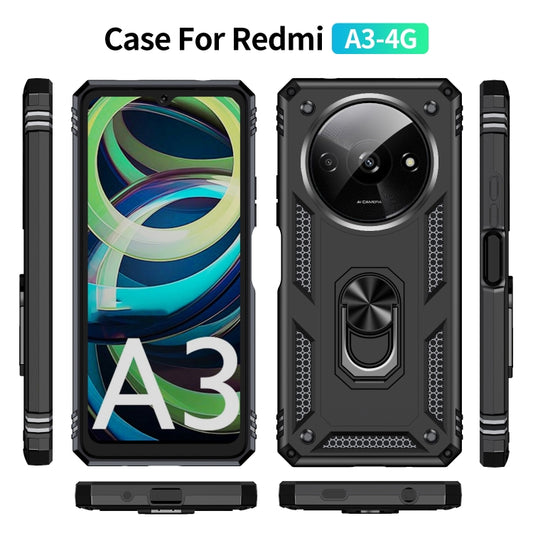 For Xiaomi Redmi A3 4G Shockproof TPU + PC Phone Case with Holder(Black) by buy2fix