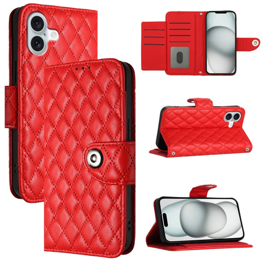 For iPhone 16 Plus Rhombic Texture Flip Leather Phone Case with Lanyard(Red) - iPhone 16 Plus Cases by buy2fix | Online Shopping UK | buy2fix