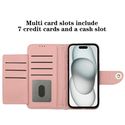 For iPhone 16 Plus Rhombic Texture Flip Leather Phone Case with Lanyard(Coral Pink) - iPhone 16 Plus Cases by buy2fix | Online Shopping UK | buy2fix