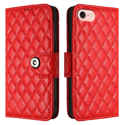 For iPhone SE 2024 Rhombic Texture Flip Leather Phone Case with Lanyard(Red) by buy2fix