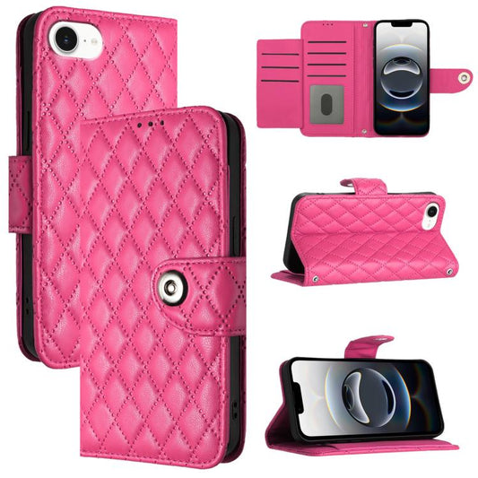For iPhone SE 2024 Rhombic Texture Flip Leather Phone Case with Lanyard(Rose Red) by buy2fix