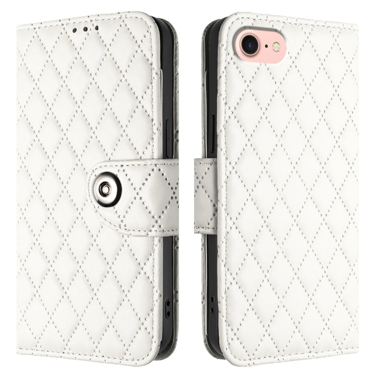For iPhone SE 2024 Rhombic Texture Flip Leather Phone Case with Lanyard(White) by buy2fix