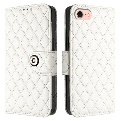 For iPhone SE 2024 Rhombic Texture Flip Leather Phone Case with Lanyard(White) by buy2fix