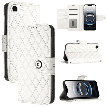 For iPhone SE 2024 Rhombic Texture Flip Leather Phone Case with Lanyard(White) by buy2fix