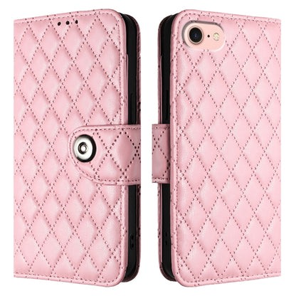 For iPhone SE 2024 Rhombic Texture Flip Leather Phone Case with Lanyard(Pink) by buy2fix