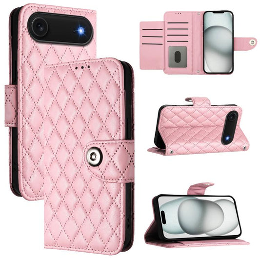 For iPhone Air Rhombic Texture Flip Leather Phone Case with Lanyard(Pink) - iPhone Air Cases by buy2fix | Online Shopping UK | buy2fix