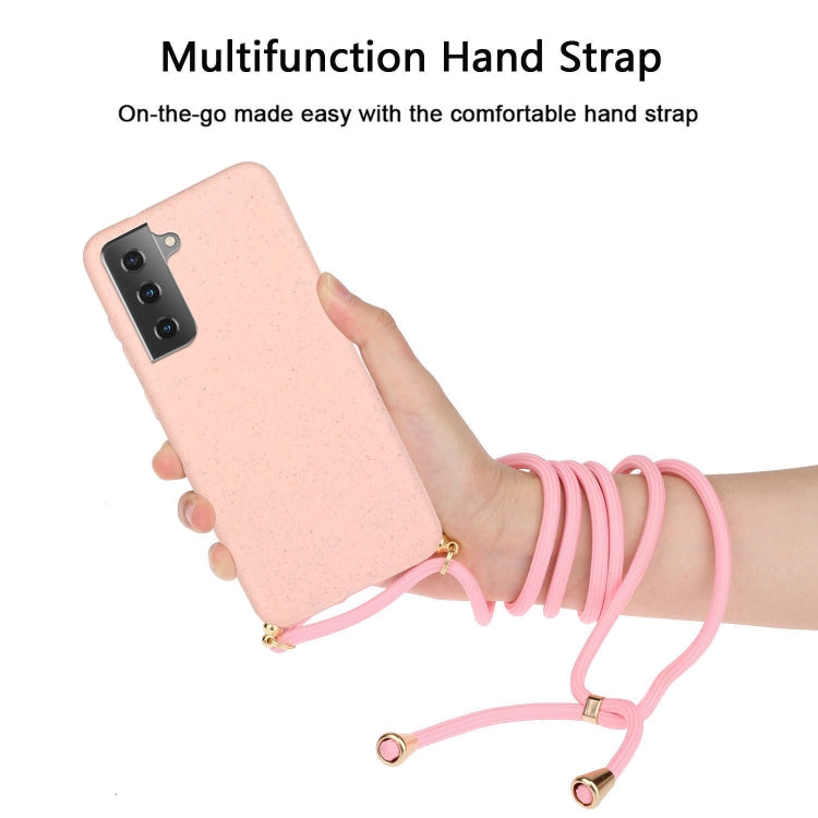 For Samsung Galaxy S24 5G Wheat Straw Material + TPU Phone Case with Lanyard(Pink) - Galaxy S24 5G Cases by buy2fix | Online Shopping UK | buy2fix