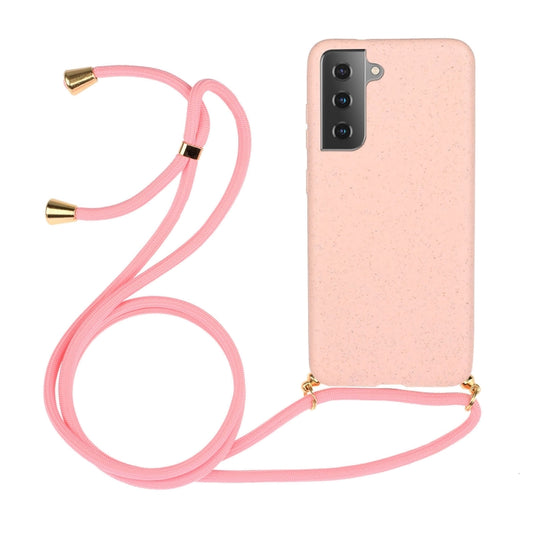 For Samsung Galaxy A25 Global Wheat Straw Material + TPU Phone Case with Lanyard(Pink)