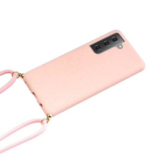For Samsung Galaxy A25 Global Wheat Straw Material + TPU Phone Case with Lanyard(Pink) by buy2fix