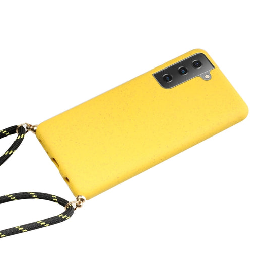 For Samsung Galaxy A35 5G Wheat Straw Material + TPU Phone Case with Lanyard(Yellow)