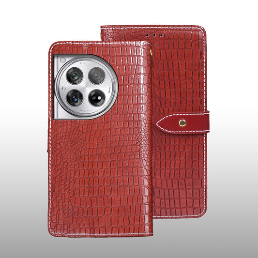 For OnePlus 12 idewei Crocodile Texture Leather Phone Case(Red) by idewei