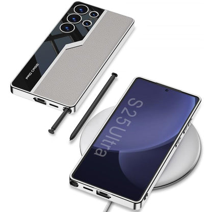 For Samsung Galaxy S25 Ultra 5G GKK Plating TPU + Leather Supercar Full Coverage Phone Case(Grey) - Galaxy S25 Ultra 5G Cases by GKK | Online Shopping UK | buy2fix