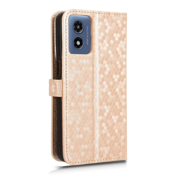 For Motorola Moto G Play 4G 2024 Honeycomb Dot Texture Leather Phone Case(Gold) - Motorola Cases by buy2fix | Online Shopping UK | buy2fix