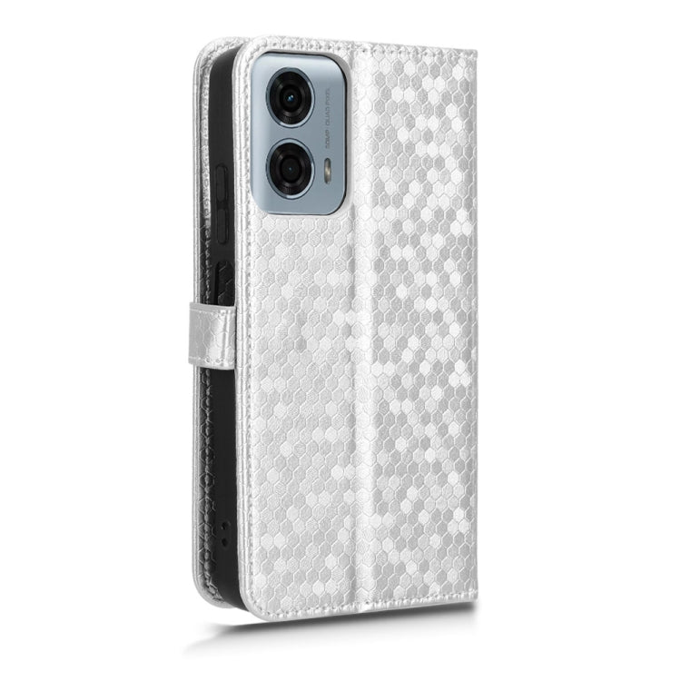 For Motorola Moto G Power 5G 2024 Honeycomb Dot Texture Leather Phone Case(Silver) - Motorola Cases by buy2fix | Online Shopping UK | buy2fix