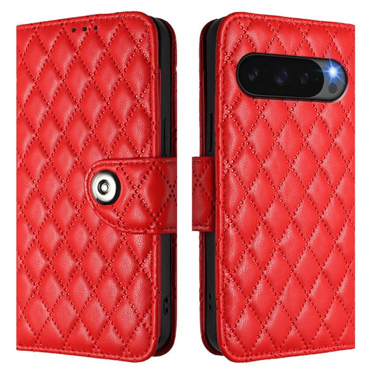 For Google Pixel 10 Pro XL 5G Global Rhombic Texture Flip Leather Phone Case with Lanyard(Red) - Google Cases by buy2fix | Online Shopping UK | buy2fix