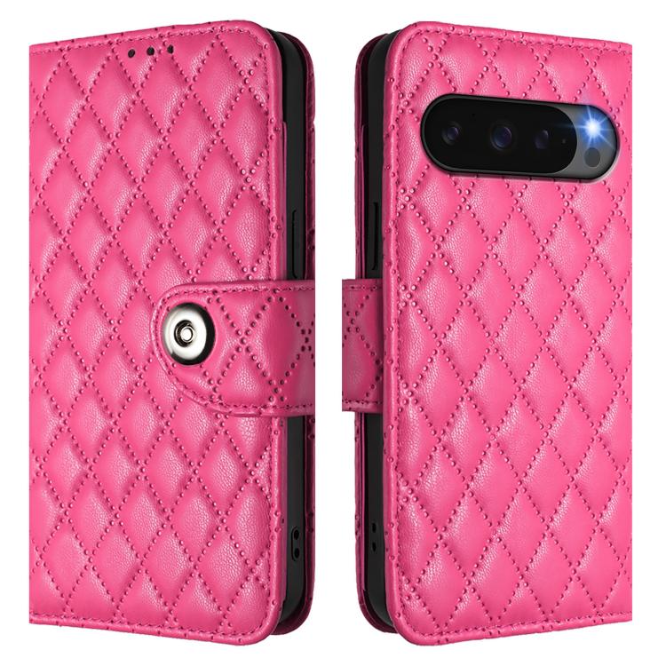 For Google Pixel 10 Pro XL 5G Global Rhombic Texture Flip Leather Phone Case with Lanyard(Rose Red) - Google Cases by buy2fix | Online Shopping UK | buy2fix