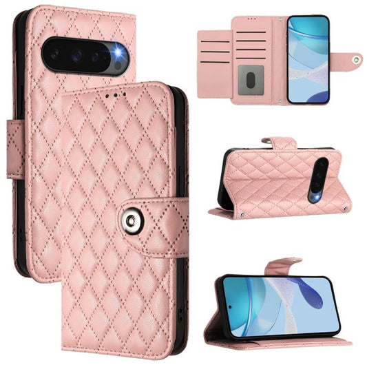 For Google Pixel 10 Pro XL 5G Global Rhombic Texture Flip Leather Phone Case with Lanyard(Coral Pink) - Google Cases by buy2fix | Online Shopping UK | buy2fix