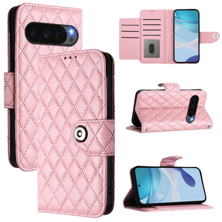 For Google Pixel 10 Pro XL 5G Global Rhombic Texture Flip Leather Phone Case with Lanyard(Pink) - Google Cases by buy2fix | Online Shopping UK | buy2fix
