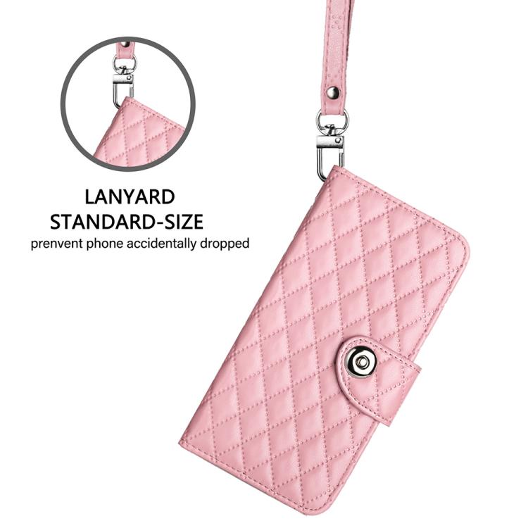 For Google Pixel 10 Pro XL 5G Global Rhombic Texture Flip Leather Phone Case with Lanyard(Pink) - Google Cases by buy2fix | Online Shopping UK | buy2fix