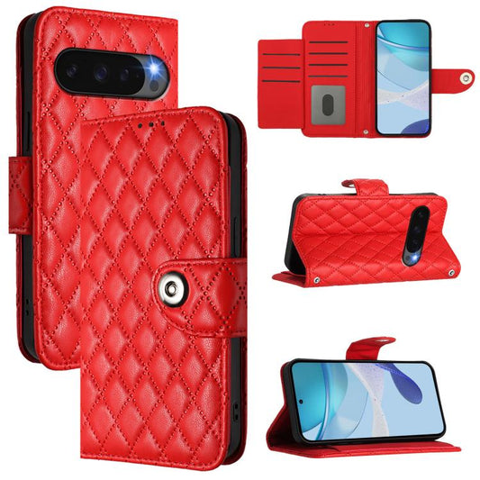 For Google Pixel 10 5G Global Rhombic Texture Flip Leather Phone Case with Lanyard(Red) - Google Cases by buy2fix | Online Shopping UK | buy2fix