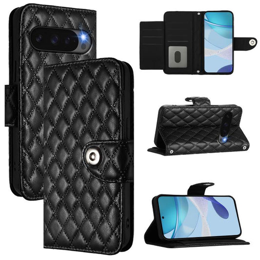 For Google Pixel 10 5G Global Rhombic Texture Flip Leather Phone Case with Lanyard(Black) - Google Cases by buy2fix | Online Shopping UK | buy2fix