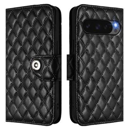 For Google Pixel 10 5G Global Rhombic Texture Flip Leather Phone Case with Lanyard(Black) - Google Cases by buy2fix | Online Shopping UK | buy2fix