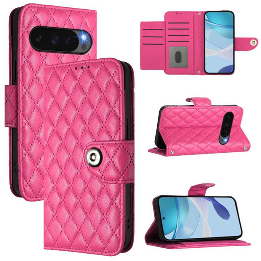 For Google Pixel 10 5G Global Rhombic Texture Flip Leather Phone Case with Lanyard(Rose Red) - Google Cases by buy2fix | Online Shopping UK | buy2fix