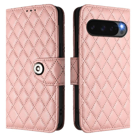 For Google Pixel 10 5G Global Rhombic Texture Flip Leather Phone Case with Lanyard(Coral Pink) - Google Cases by buy2fix | Online Shopping UK | buy2fix