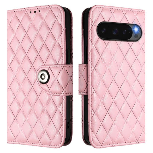 For Google Pixel 10 5G Global Rhombic Texture Flip Leather Phone Case with Lanyard(Pink) - Google Cases by buy2fix | Online Shopping UK | buy2fix