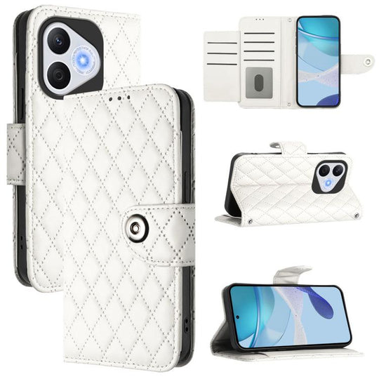 For Honor 400 Lite Global Rhombic Texture Flip Leather Phone Case with Lanyard(White)