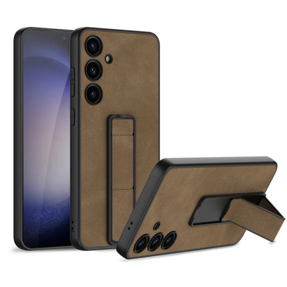 For Samsung Galaxy S24+ 5G GKK Skin Feel Frosted Leather Fold Holder Phone Case(Brown) - Galaxy S24+ 5G Cases by GKK | Online Shopping UK | buy2fix